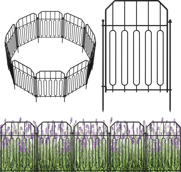 Zahradní plot - 10 panelů - Nerezový kov - Vysoký 41 cm - Pro zahradu a bazén