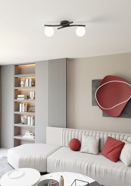 Stropní svítidlo OPUS 2 – černé, opálové sklo, 2× E14, šířka 60 cm