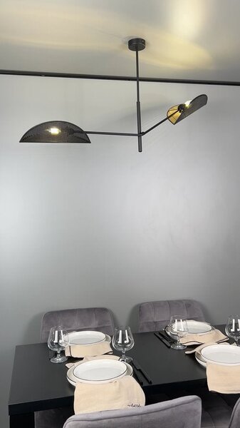 Stropní svítidlo VENE 2 – černé, zlatá textilní stínidla, 2× E14, šířka 102 cm