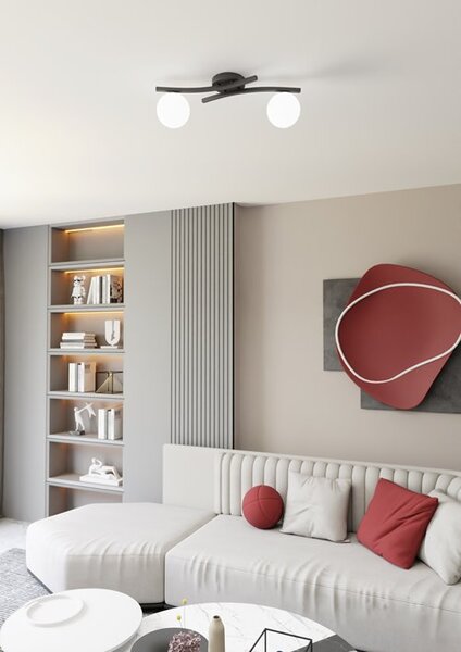 Stropní svítidlo OPUS 2 – černé, opálové sklo, 2× E14, šířka 60 cm