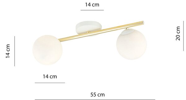 Stropní svítidlo SPLENDI 2 – bílé, opálové sklo, 2× E14, šířka 55 cm