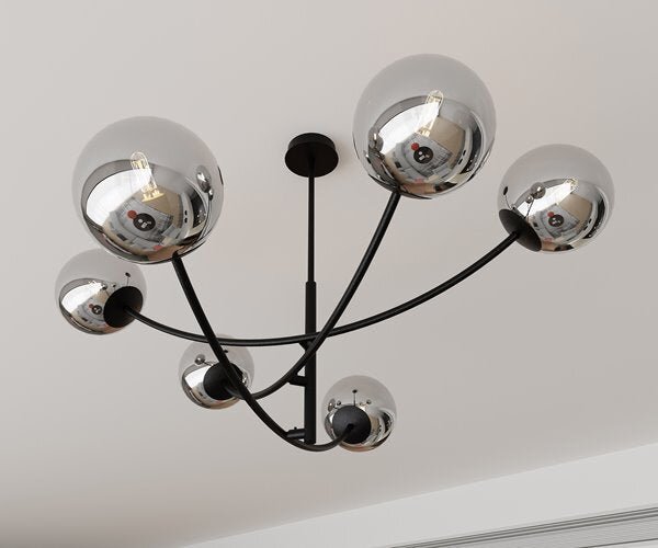 Stropní svítidlo HUNTER 6 – černé, grafitové sklo, 6× E14, šířka 89 cm