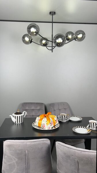Stropní svítidlo HUNTER 6 – černé, opálové sklo, 6× E14, šířka 89 cm
