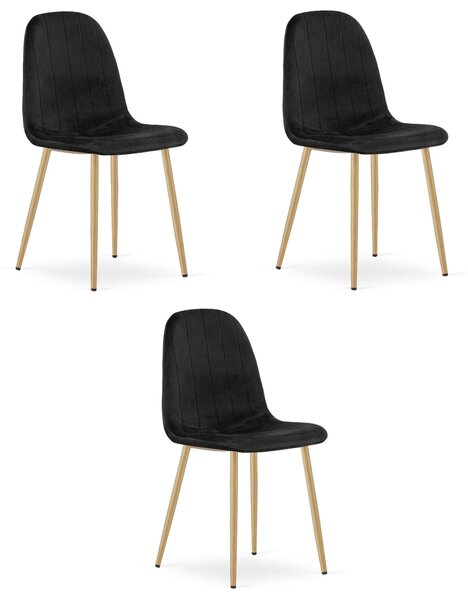 Židle – Leobert – Padva – černý samet/dubové nohy – 44,5 × 53 × 87 cm – sada 3 kusů
