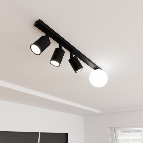 Stropní svítidlo BASTER 4 – černé, bílé sklo, 4× GU10/E14, šířka 70 cm