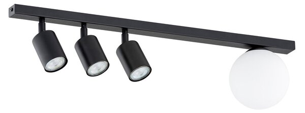 Stropní svítidlo BASTER 4 – černé, bílé sklo, 4× GU10/E14, šířka 70 cm