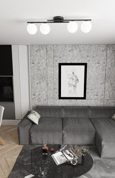 Stropní svítidlo KAIRO 4 – černé, opálové sklo, 4× E14, šířka 87 cm
