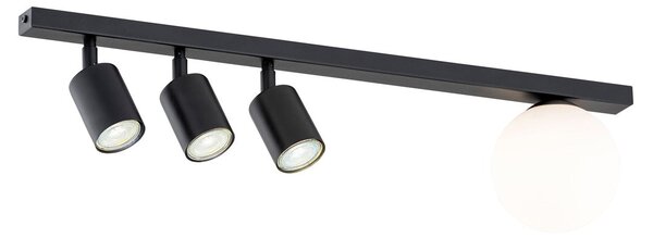 Stropní svítidlo BASTER 4 – černé, bílé sklo, 4× GU10/E14, šířka 70 cm