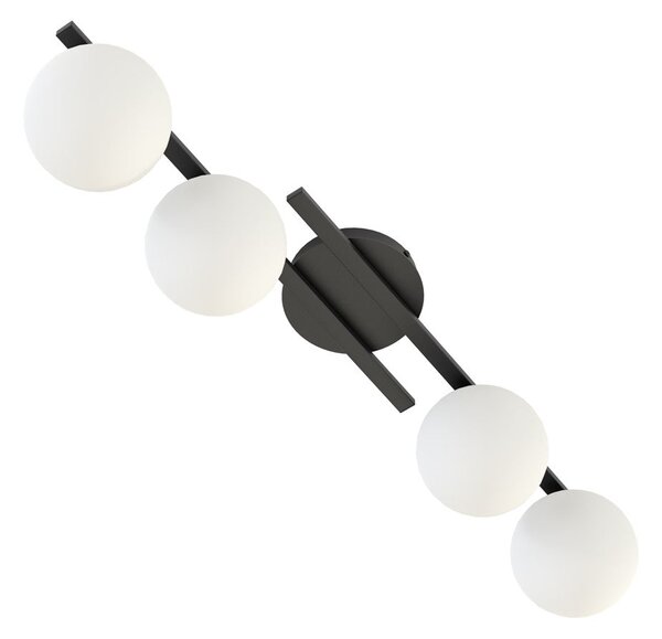Stropní svítidlo KAIRO 4 – černé, opálové sklo, 4× E14, šířka 87 cm