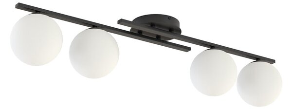 Stropní svítidlo KAIRO 4 – černé, opálové sklo, 4× E14, šířka 87 cm