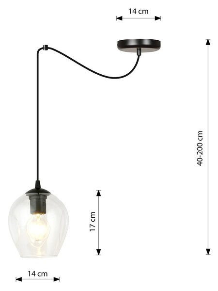 Závěsné svítidlo LEVEL 1 – černé, čiré sklo, 1× E27, šířka 14 cm