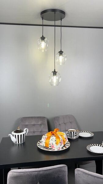 Závěsné svítidlo ISTAR 3 PREM – černé, grafitové sklo, 3× E27, šířka 40 cm