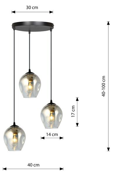 Závěsné svítidlo ISTAR 3 PREM – černé, grafitové sklo, 3× E27, šířka 40 cm