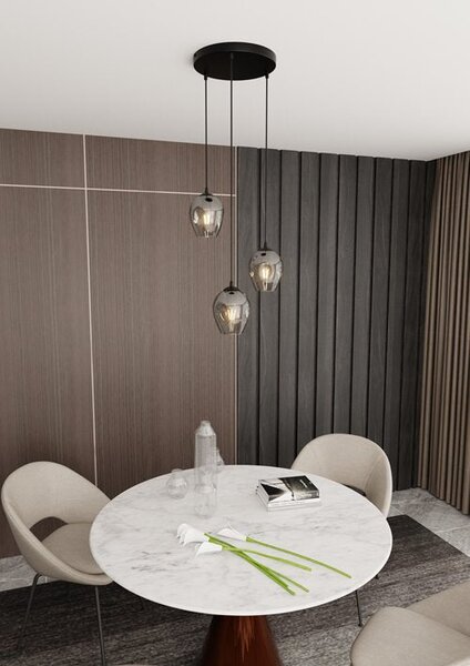 Závěsné svítidlo ISTAR 3 PREM – černé, grafitové sklo, 3× E27, šířka 40 cm