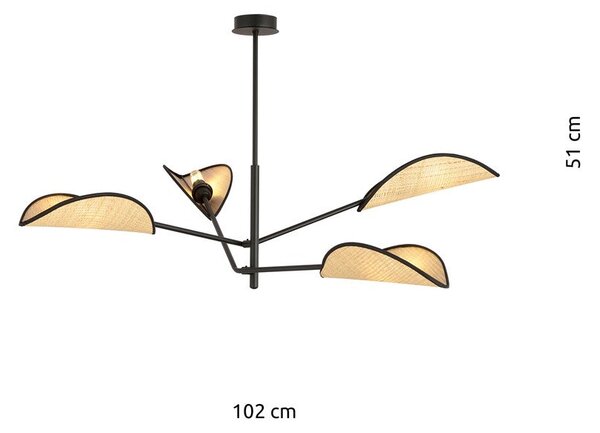 Stropní svítidlo VENE 4 – černé, hnědá textilní stínidla, 4× E14, šířka 102 cm