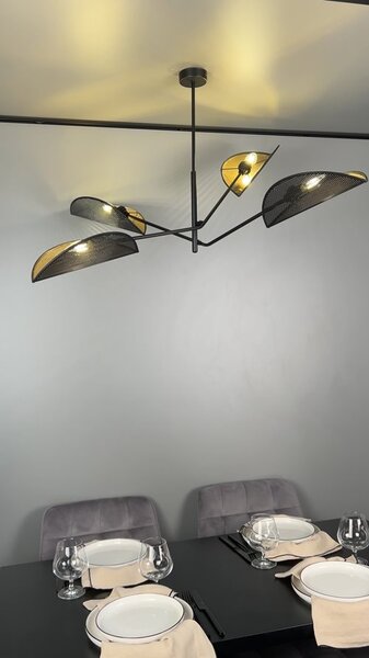 Stropní svítidlo VENE 4 – černé, hnědá textilní stínidla, 4× E14, šířka 102 cm