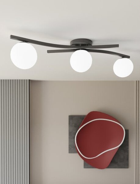 Stropní svítidlo OPUS 3 – černé, opálové sklo, 3× E14, šířka 85 cm