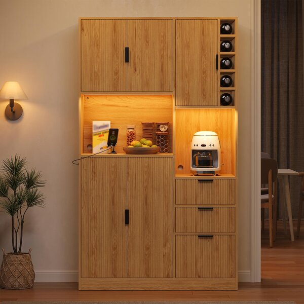 Kuchyňská skříň 180x105x40 cm, skříň na víno, 3 zásuvky, LED osvětlení, zásuvky (barva: přírodní)