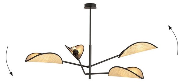 Stropní svítidlo VENE 4 – černé, hnědá textilní stínidla, 4× E14, šířka 102 cm