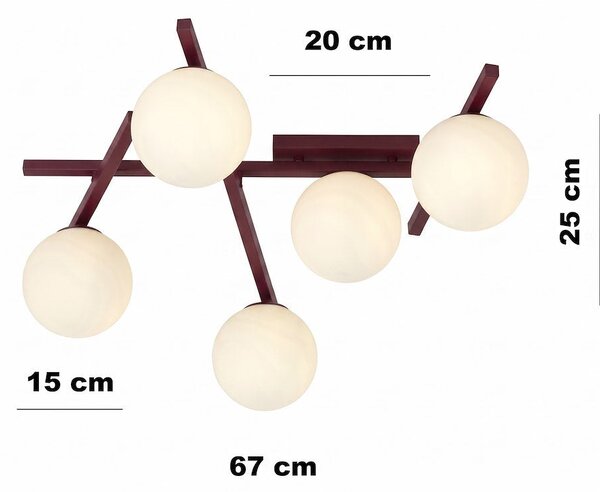 Stropní svítidlo SMART 5 – vínové, opálové sklo, 5× E14, šířka 67 cm