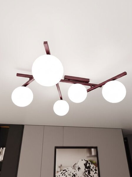 Stropní svítidlo SMART 5 – vínové, opálové sklo, 5× E14, šířka 67 cm