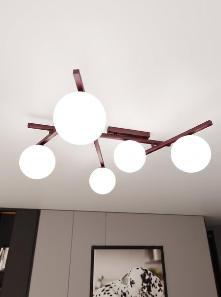 Stropní svítidlo SMART 5 – vínové, opálové sklo, 5× E14, šířka 67 cm