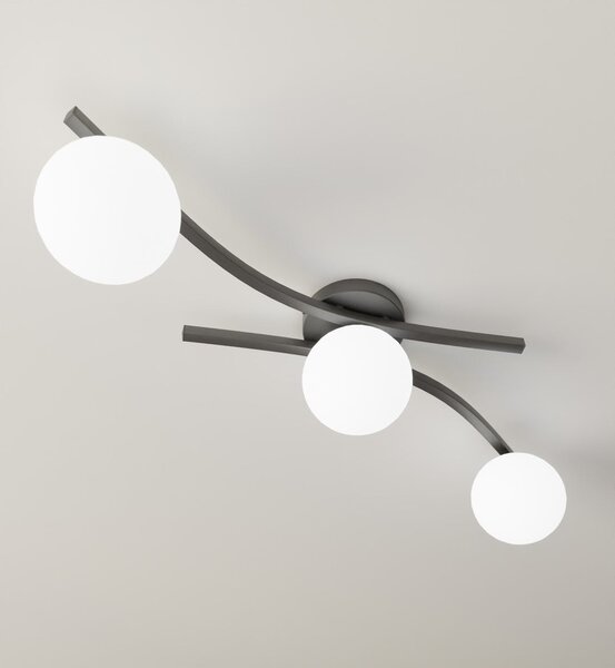 Stropní svítidlo OPUS 3 – černé, opálové sklo, 3× E14, šířka 85 cm