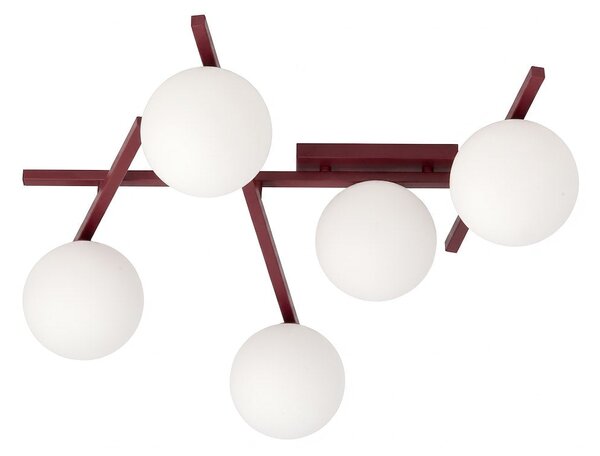 Stropní svítidlo SMART 5 – vínové, opálové sklo, 5× E14, šířka 67 cm