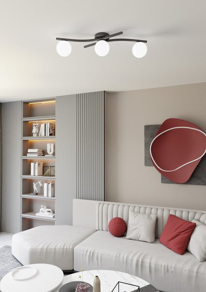Stropní svítidlo OPUS 3 – černé, opálové sklo, 3× E14, šířka 85 cm
