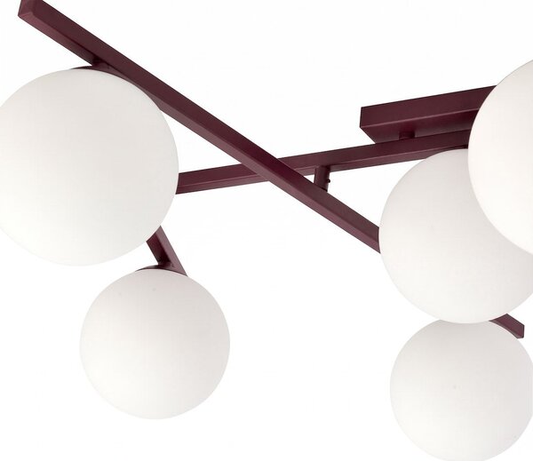 Stropní svítidlo SMART 5 – vínové, opálové sklo, 5× E14, šířka 67 cm