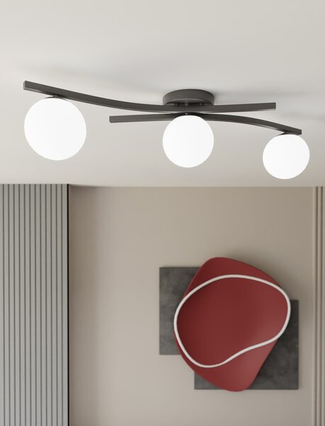 Stropní svítidlo OPUS 3 – černé, opálové sklo, 3× E14, šířka 85 cm