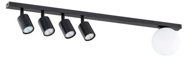 Stropní svítidlo BASTER 5 – černé, bílé sklo, 5× GU10/E14, šířka 90 cm