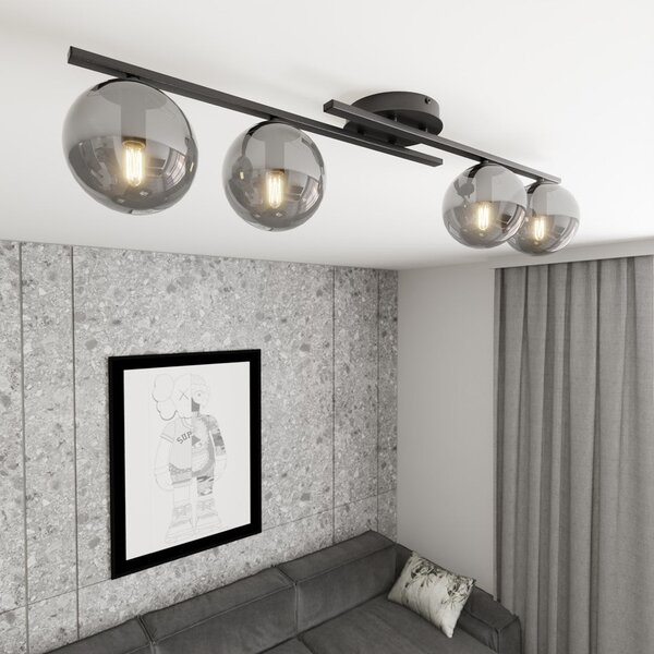 Stropní svítidlo KAIRO 4 – černé, grafitové sklo, 4× E14, šířka 87 cm
