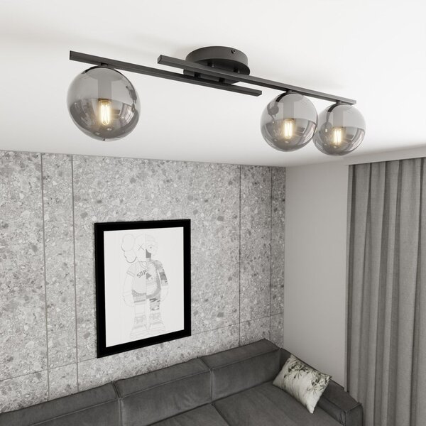 Stropní svítidlo KAIRO 3 – černé, grafitové sklo, 3× E14, šířka 60 cm