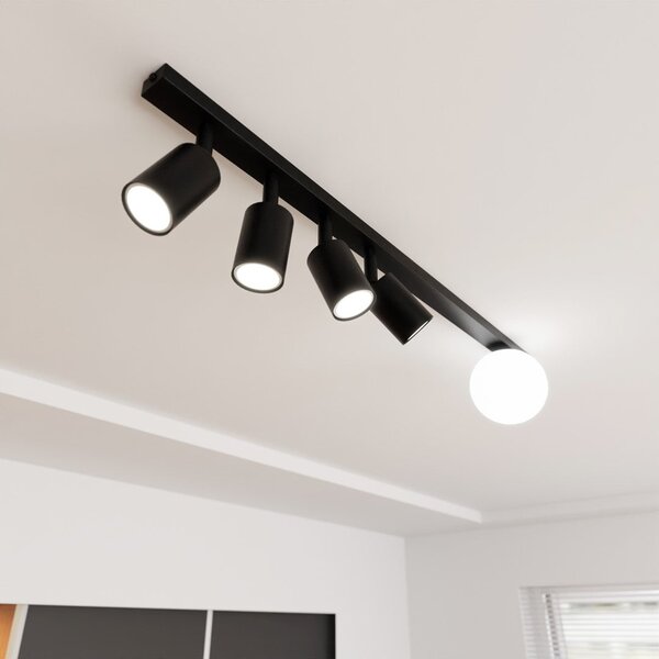 Stropní svítidlo BASTER 5 – černé, bílé sklo, 5× GU10/E14, šířka 90 cm