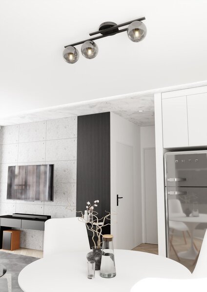 Stropní svítidlo KAIRO 3 – černé, grafitové sklo, 3× E14, šířka 60 cm