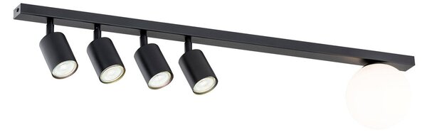 Stropní svítidlo BASTER 5 – černé, bílé sklo, 5× GU10/E14, šířka 90 cm