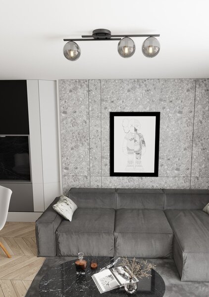 Stropní svítidlo KAIRO 3 – černé, grafitové sklo, 3× E14, šířka 60 cm