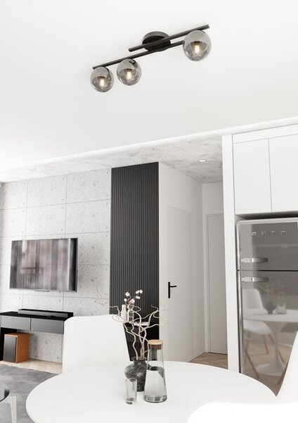 Stropní svítidlo KAIRO 3 – černé, grafitové sklo, 3× E14, šířka 60 cm