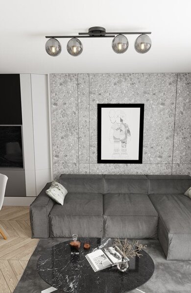 Stropní svítidlo KAIRO 4 – černé, grafitové sklo, 4× E14, šířka 87 cm