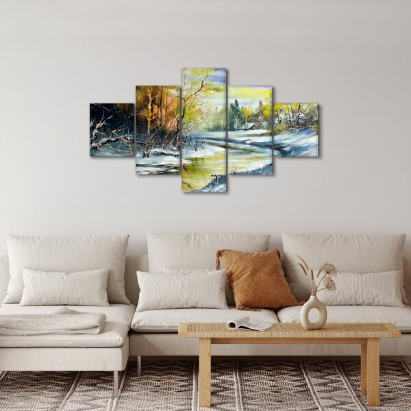 Obraz zimní řeky, olejomalba (125x70 cm)