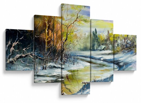 Obraz zimní řeky, olejomalba (125x70 cm)