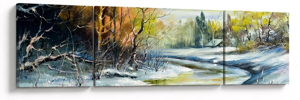 Obraz zimní řeky, olejomalba (170x50 cm)