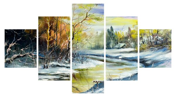 Obraz zimní řeky, olejomalba (125x70 cm)