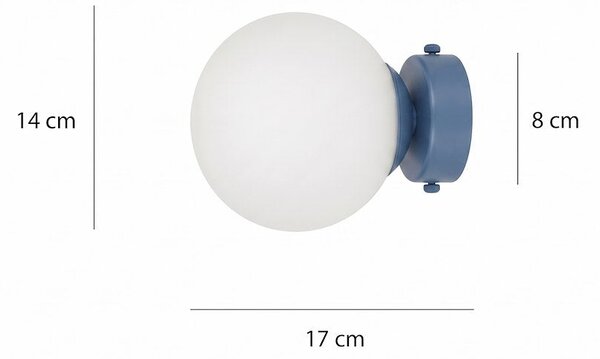 Nástěnné svítidlo MAGNUS K1 – tlumeně modré, bílé sklo, 1× E14, šířka 31 cm