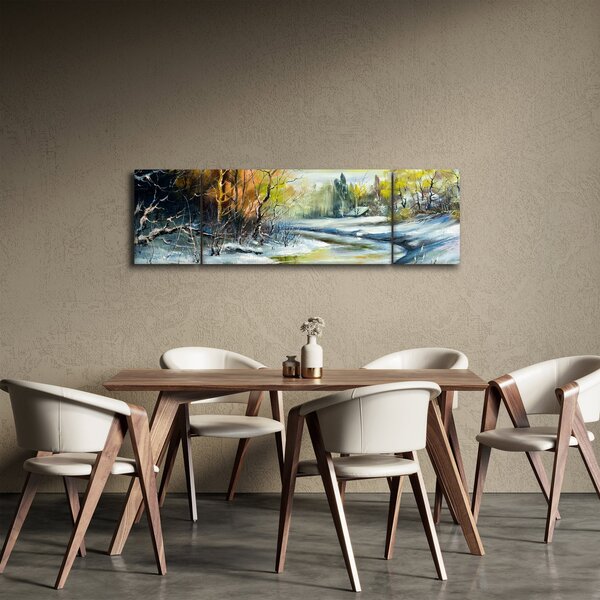 Obraz zimní řeky, olejomalba (170x50 cm)