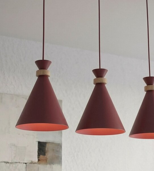 Závěsné svítidlo ZERO 3 – vínové, 3× E27, šířka 78 cm