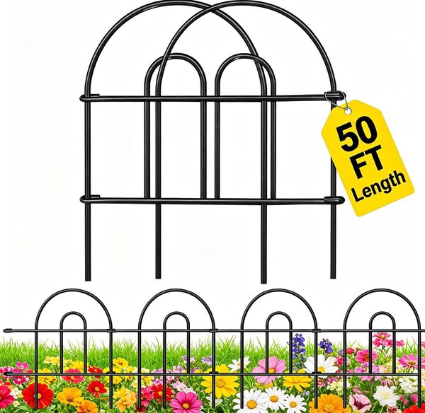 Zahradní plot - 35 panelů - 45,7 cm výška - Černé železo - 50 stop