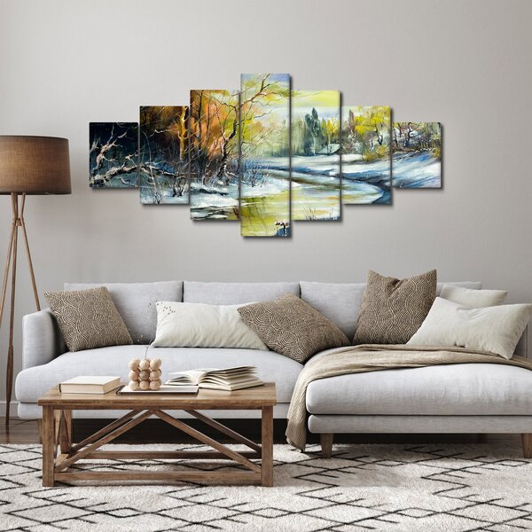 Obraz zimní řeky, olejomalba (210x100 cm)