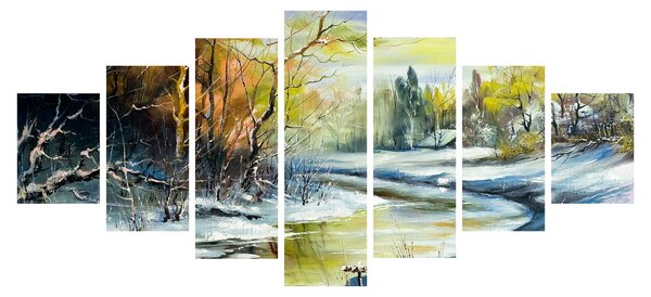 Obraz zimní řeky, olejomalba (210x100 cm)